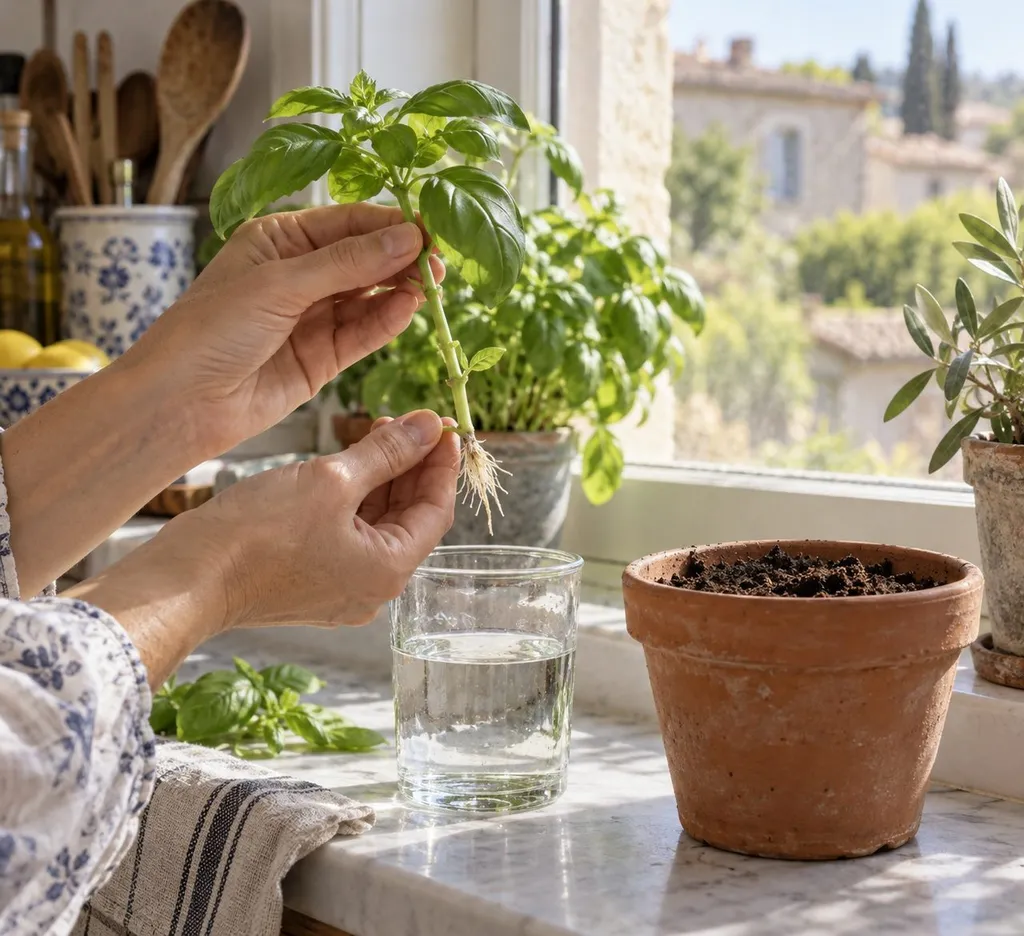 Bouture basilic : réussir l’enracinement dans l’eau puis en pot